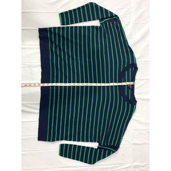 J Crew Women's Oversized Blue Green Striped Long Sleeve Wool Sweater S Preppy - Picture 6 of 7